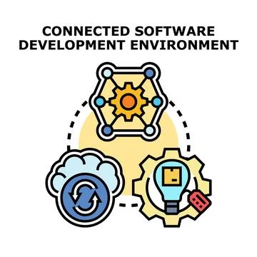 Connected software development environment process and innovation Ilustración de archivo