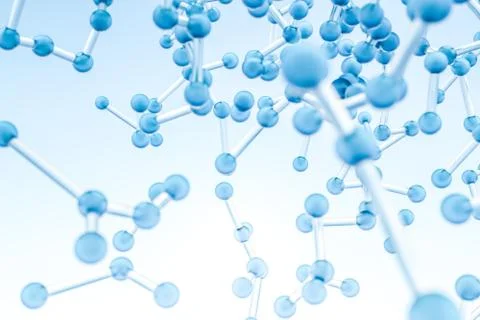 Connected spheres with blue background, 3d rendering. Stock Illustration