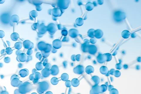 Connected spheres with blue background, 3d rendering. Stock Illustration