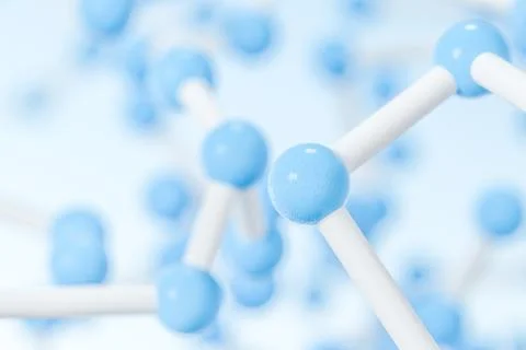 Connected spheres with blue background, 3d rendering. Stock Illustration