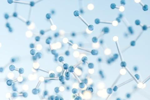 Connected spheres with blue background, 3d rendering. Stock Illustration