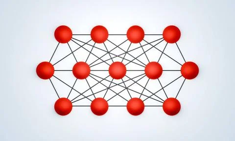  Connected spheres in red, abstract design, model, network. Connected sphe... 스톡 사진