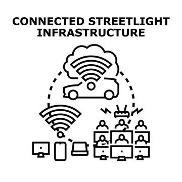 Connected streetlight infrastructure concept vector illustration Stock Illustration