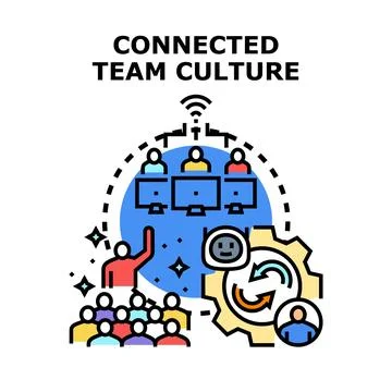Connected team culture concept with collaborative remote workers Illustrazione stock