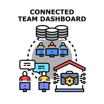 Connected team dashboard analyzing business data remotely Stock Illustration