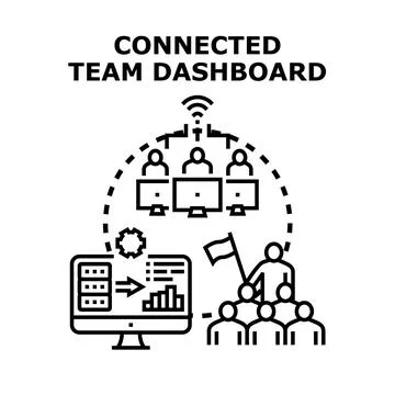 Connected team dashboard displaying collaborative data analytics Stock Illustration