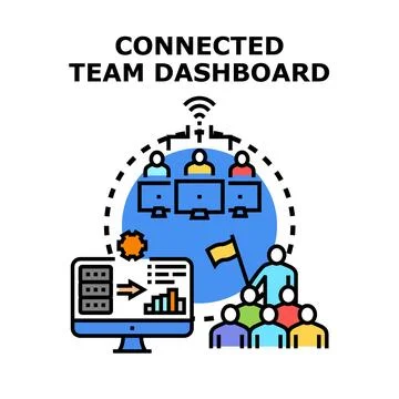 Connected team dashboard displaying collaborative data analytics Stock Illustration