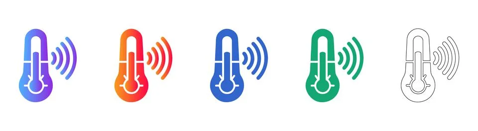 Connected Temperature Sensor Icons Stock Illustration