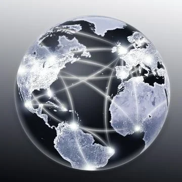 Connected throughout the world. A conceptual image of inter-world connectivity - Fotos Stock