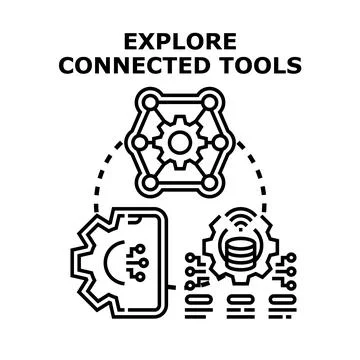 Connected tools exploring network, data and technology concepts 스톡 일러스트