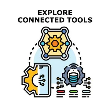 Connected tools exploring network, data and technology concepts Stock Illustration