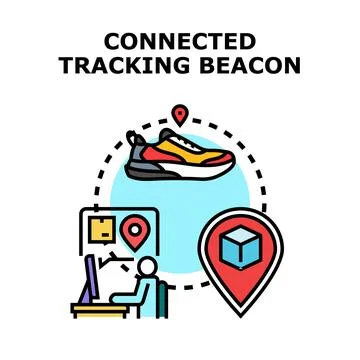 Connected tracking beacon concept for location data control Stock Illustration