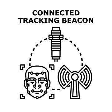Connected tracking beacon detecting human face for data processing Stock Illustration