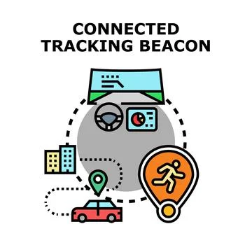 Connected tracking beacon system managing smart navigation Illustrazione stock