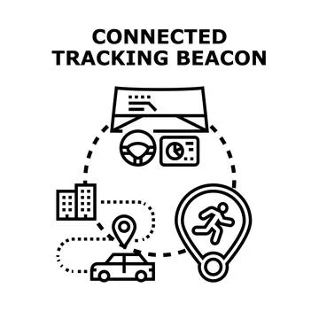 Connected tracking beacon system managing smart navigation Stock Illustration