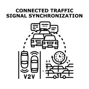 Connected traffic signal synchronization managing urban mobility Stock Illustration