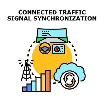 Connected traffic signal synchronization system managing smart city flow Stock Illustration