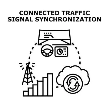 Connected traffic signal synchronization system managing smart city flow Stock Illustration