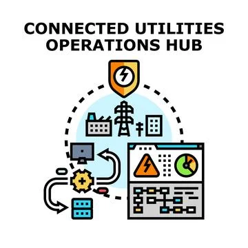 Connected utilities operations hub managing smart energy grid Stock Illustration