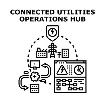 Connected utilities operations hub managing smart energy grid Stock-Illustration