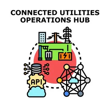 Connected utility operations hub managing energy infrastructure Stock Illustration