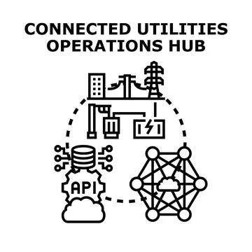 Connected utility operations hub managing energy infrastructure Stock Illustration