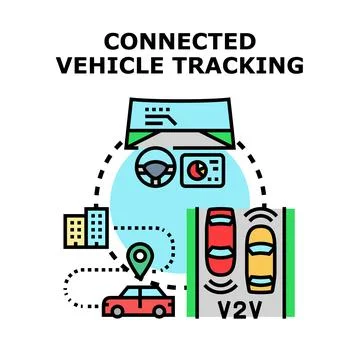 Connected vehicle tracking system with intelligent navigation and v2v commu.. Stock Illustration
