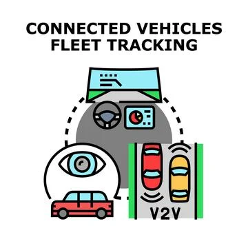 Connected vehicles fleet tracking system concept Illustrazione stock