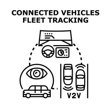 Connected vehicles fleet tracking system concept Stock Illustration