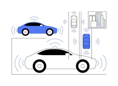 Connected vehicles isolated cartoon vector illustrations. Ilustración de archivo
