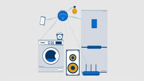 Connected via Wi-Fi smart home appliances doodle animation Stock Footage 307518812