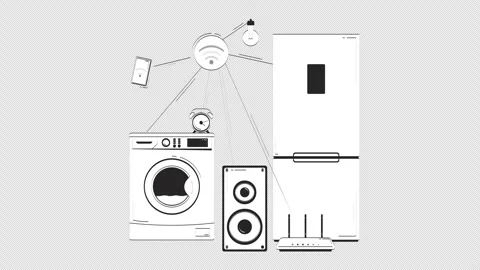 Connected via Wi-Fi smart home appliances doodle outline animation Stock Footage 307912998
