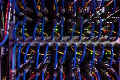 Connected wires in database server Stock Photos