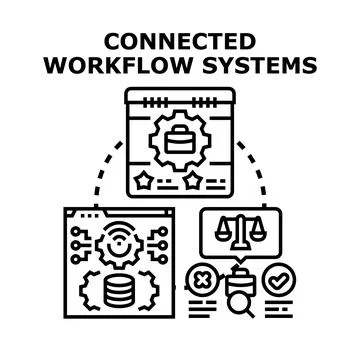 Connected workflow systems automating business processes Stock Illustration