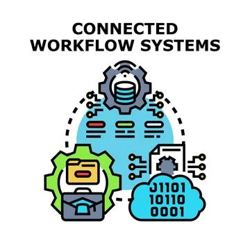 Connected workflow systems integrating data and business process Stock Illustration