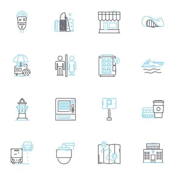 Connected world linear icons set. Nerking, Globalization, Collaboration Illustrazione stock