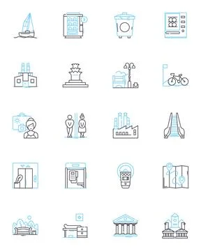 Connected world linear icons set. Nerking, Globalization, Collaboration Stock Illustration