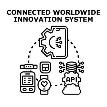 Connected worldwide innovation system technology concept illustration Stock Illustration