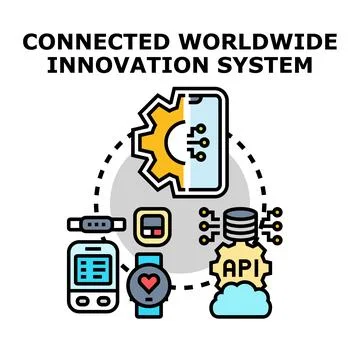 Connected worldwide innovation system technology concept illustration Stock Illustration