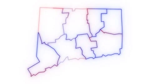 Connecticut county map red blue election outline white background seamless loop Stock Footage 343867645