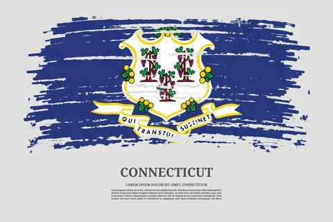 Connecticut flag with brush stroke effect and information text poster, vector Illustrazione stock
