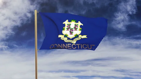 Connecticut flag with title waving in the wind. Looping sun rises style Stock Footage 48160614