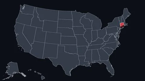 Connecticut Highlighted Raised in 3D on US Election Map Red Fill Scheme, Black Stock Illustration