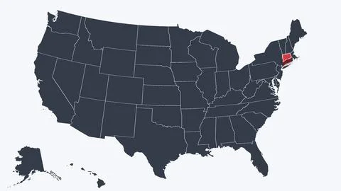 Connecticut Highlighted Raised in 3D on US Election Map Red Fill Scheme, White Stock Illustration