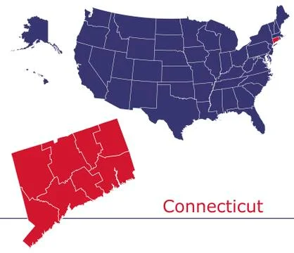 Connecticut map counties vector with USA map Stock Illustration