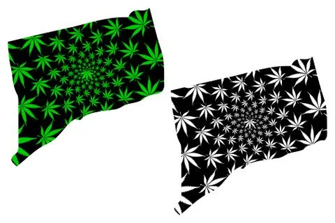 Connecticut - map is designed cannabis leaf Stock Illustration