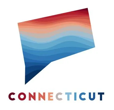 Connecticut map. Map of the us state with beautiful geometric waves in red .. 스톡 일러스트
