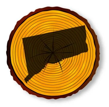 Connecticut Map On Timber End Section Stock Illustration