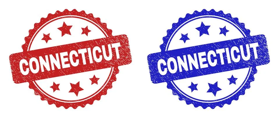 CONNECTICUT Rosette Stamp Seals Using Distress Texture Stock Illustration