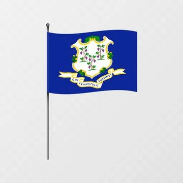Connecticut state flag on flagpole. Vector illustration. Stock Illustration